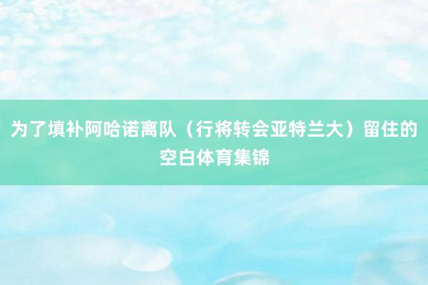 为了填补阿哈诺离队（行将转会亚特兰大）留住的空白体育集锦